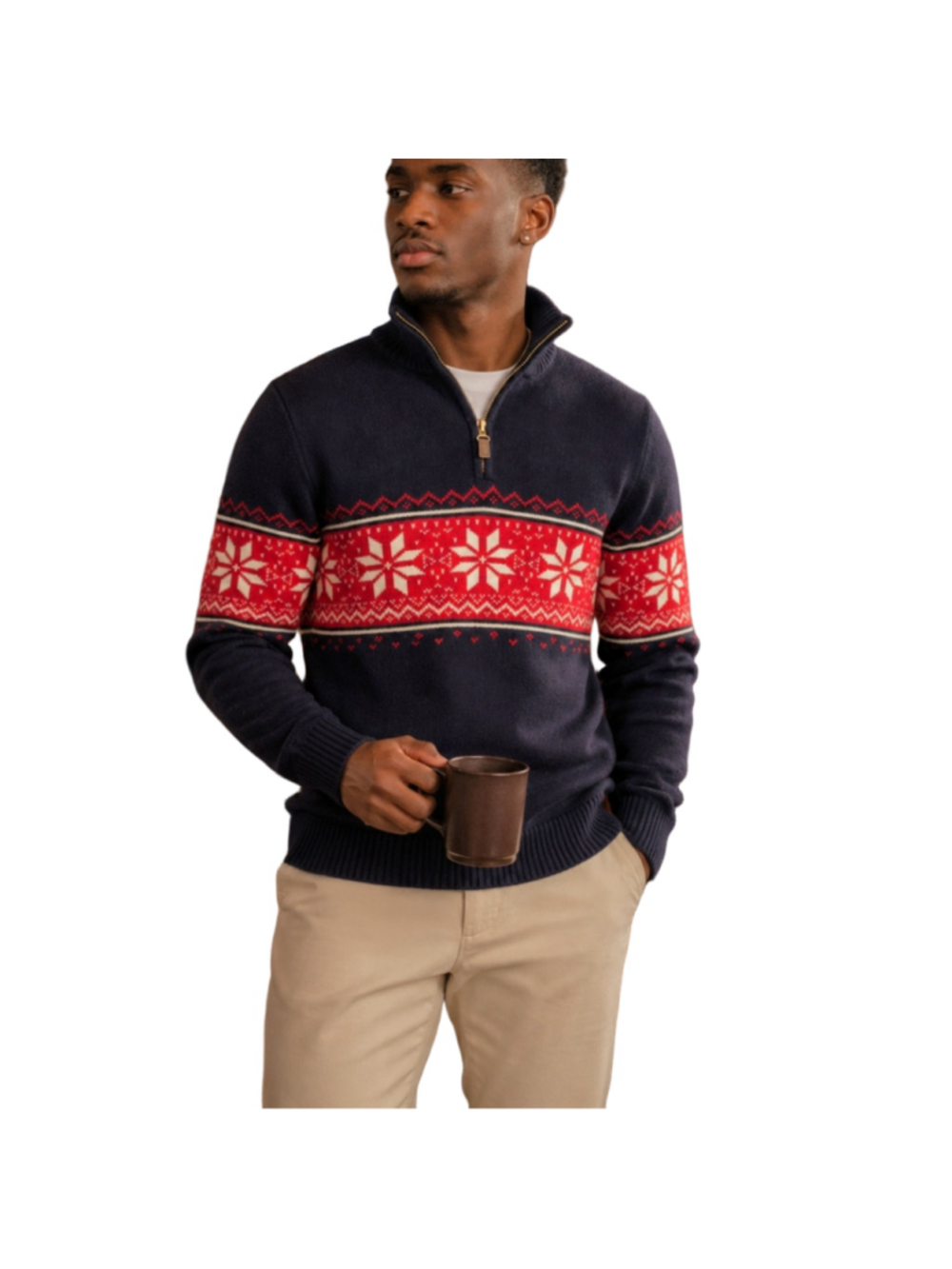Daniele Blasi Vintage 90s Fair Isle 1/4 Zip Sweater S Blue Red Italian Wool Ski
